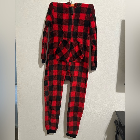 Other - Red and Black Plaid Onesie Hooded Pajamas